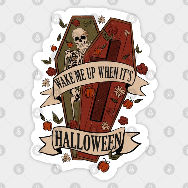 Wake Me Up When it's Halloween Skeleton Sticker by FlawlessSeams